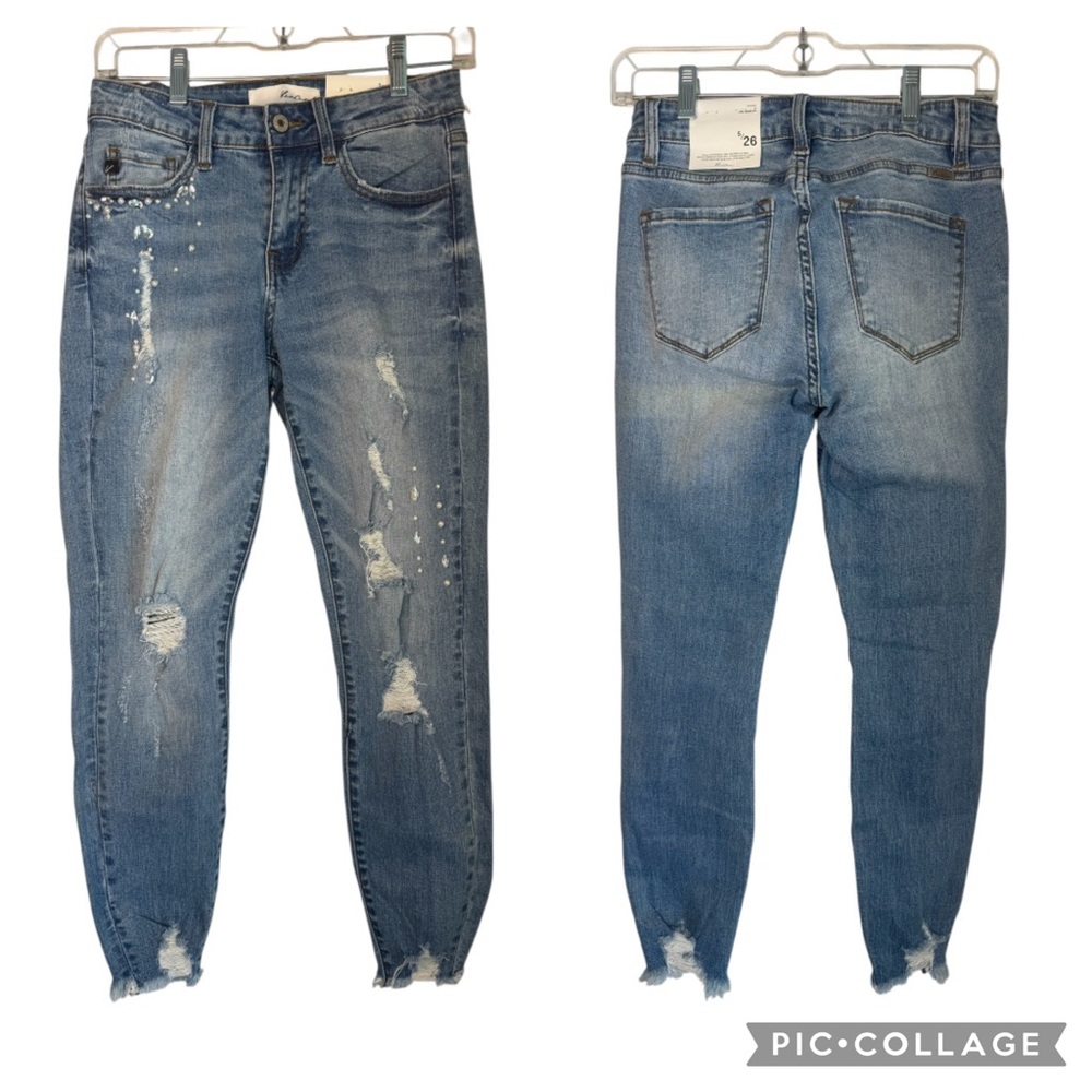 KanCan Jewel Embellished Distressed Cropped Jeans
